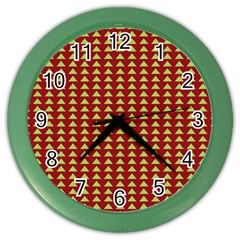 Hawthorn Sharkstooth Triangle Green Red Color Wall Clocks by Mariart