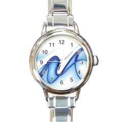 Glittering Abstract Lines Blue Wave Chefron Round Italian Charm Watch by Mariart