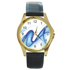 Glittering Abstract Lines Blue Wave Chefron Round Gold Metal Watch by Mariart