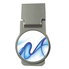 Glittering Abstract Lines Blue Wave Chefron Money Clips (round) 