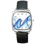 Glittering Abstract Lines Blue Wave Chefron Square Metal Watch Front