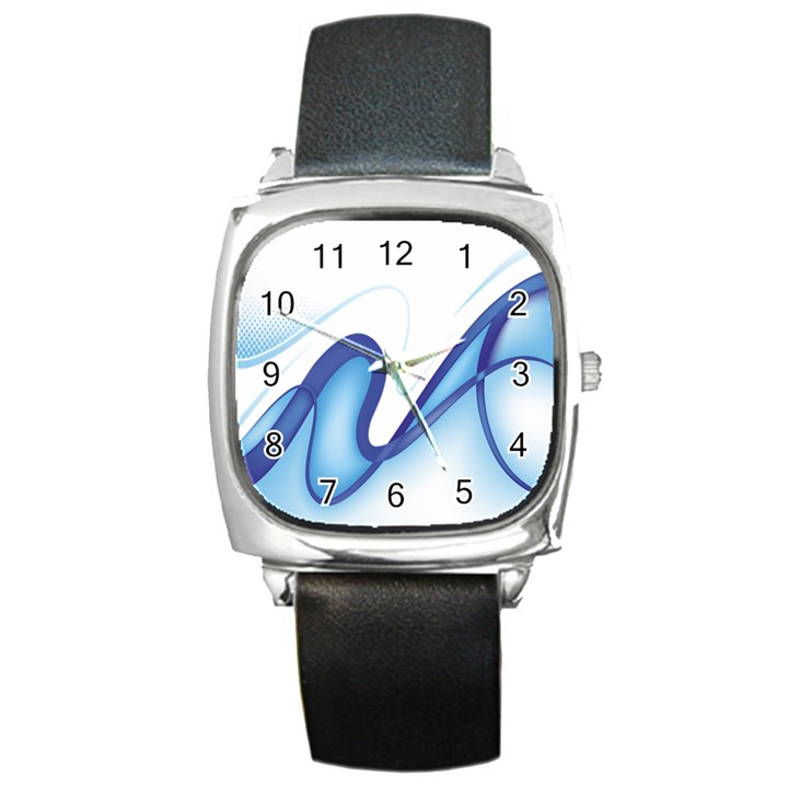 Glittering Abstract Lines Blue Wave Chefron Square Metal Watch