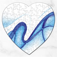 Glittering Abstract Lines Blue Wave Chefron Jigsaw Puzzle (heart) by Mariart