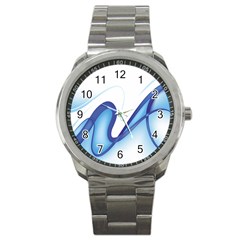 Glittering Abstract Lines Blue Wave Chefron Sport Metal Watch by Mariart