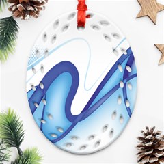 Glittering Abstract Lines Blue Wave Chefron Ornament (oval Filigree) by Mariart