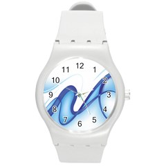 Glittering Abstract Lines Blue Wave Chefron Round Plastic Sport Watch (m) by Mariart