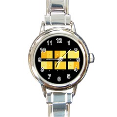 Horizontal Color Scheme Plaid Black Yellow Round Italian Charm Watch by Mariart