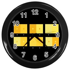 Horizontal Color Scheme Plaid Black Yellow Wall Clocks (black) by Mariart