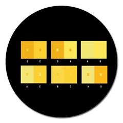 Horizontal Color Scheme Plaid Black Yellow Magnet 5  (round)