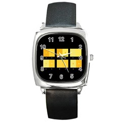 Horizontal Color Scheme Plaid Black Yellow Square Metal Watch by Mariart