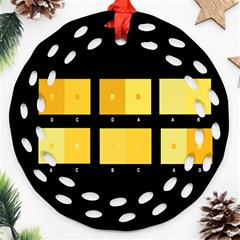 Horizontal Color Scheme Plaid Black Yellow Round Filigree Ornament (two Sides) by Mariart