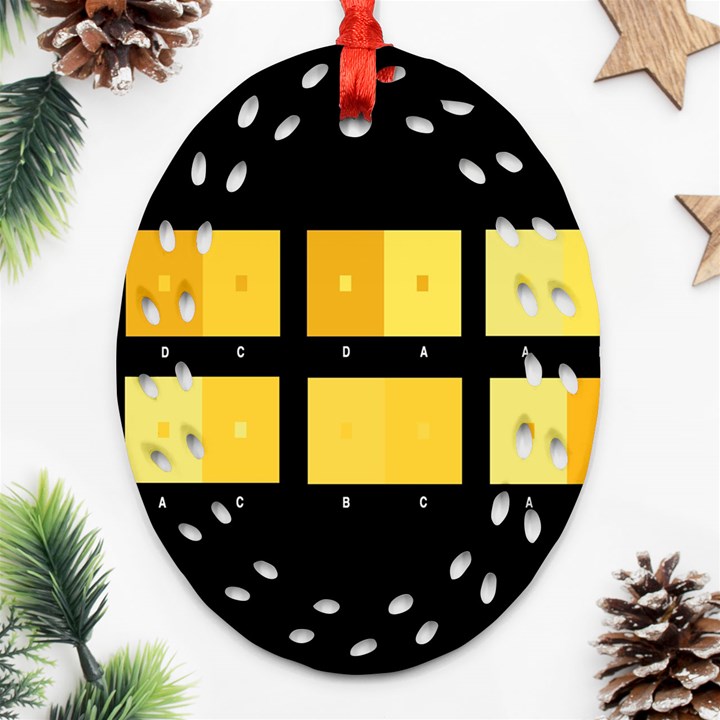 Horizontal Color Scheme Plaid Black Yellow Ornament (Oval Filigree)