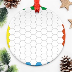 Hex Grid Plaid Green Yellow Blue Orange White Ornament (round)