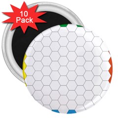 Hex Grid Plaid Green Yellow Blue Orange White 3  Magnets (10 Pack) 