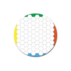 Hex Grid Plaid Green Yellow Blue Orange White Magnet 3  (round) by Mariart