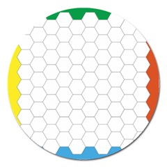 Hex Grid Plaid Green Yellow Blue Orange White Magnet 5  (round) by Mariart