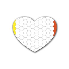 Hex Grid Plaid Green Yellow Blue Orange White Rubber Coaster (heart)  by Mariart