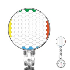 Hex Grid Plaid Green Yellow Blue Orange White Stainless Steel Nurses Watch by Mariart