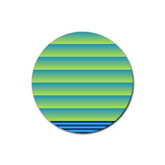 Line Horizontal Green Blue Yellow Light Wave Chevron Rubber Coaster (round)  by Mariart