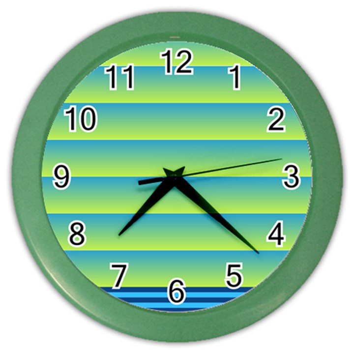 Line Horizontal Green Blue Yellow Light Wave Chevron Color Wall Clocks