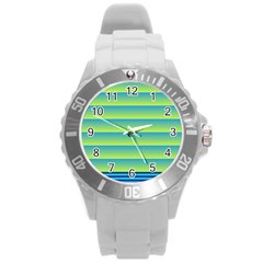 Line Horizontal Green Blue Yellow Light Wave Chevron Round Plastic Sport Watch (l) by Mariart