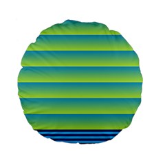 Line Horizontal Green Blue Yellow Light Wave Chevron Standard 15  Premium Flano Round Cushions