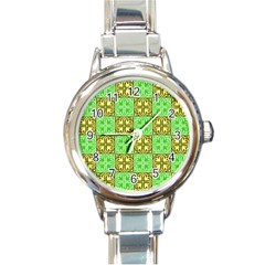 Clipart Aztec Green Yellow Round Italian Charm Watch by Mariart