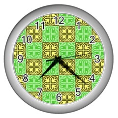 Clipart Aztec Green Yellow Wall Clocks (silver)  by Mariart