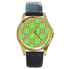 Clipart Aztec Green Yellow Round Gold Metal Watch by Mariart