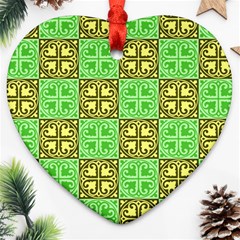 Clipart Aztec Green Yellow Heart Ornament (two Sides) by Mariart