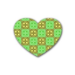 Clipart Aztec Green Yellow Rubber Coaster (heart)  by Mariart