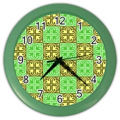 Clipart Aztec Green Yellow Color Wall Clocks by Mariart