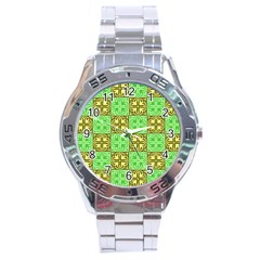 Clipart Aztec Green Yellow Stainless Steel Analogue Watch