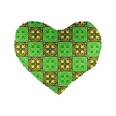 Clipart Aztec Green Yellow Standard 16  Premium Flano Heart Shape Cushions by Mariart