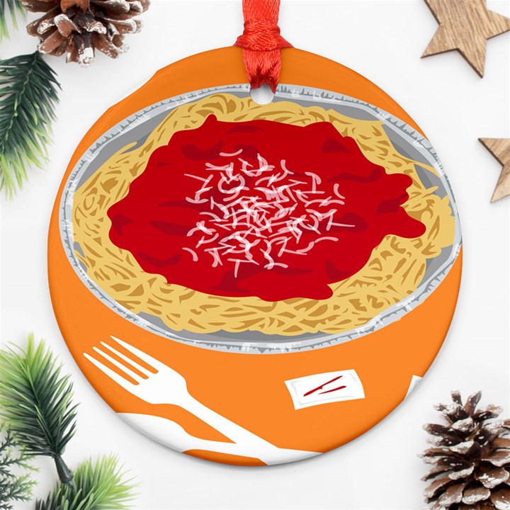 Instant Noodles Mie Sauce Tomato Red Orange Knife Fox Food Pasta Round Ornament (Two Sides)