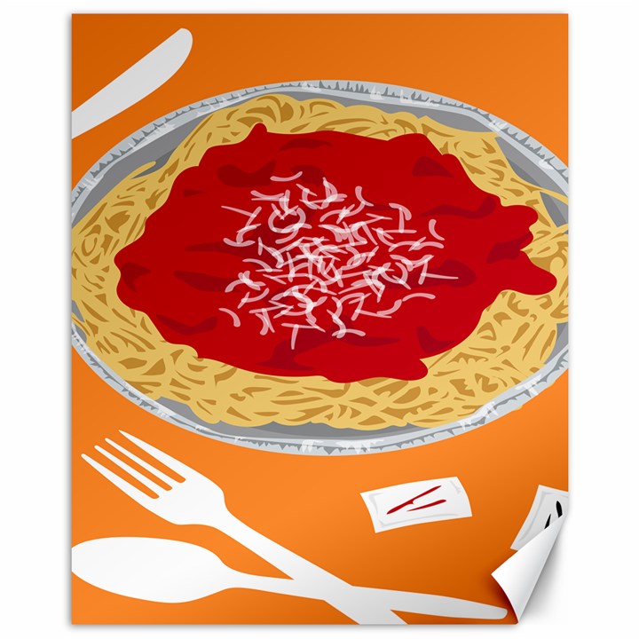 Instant Noodles Mie Sauce Tomato Red Orange Knife Fox Food Pasta Canvas 11  x 14  