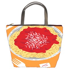 Instant Noodles Mie Sauce Tomato Red Orange Knife Fox Food Pasta Bucket Bags by Mariart