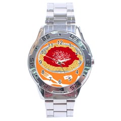 Instant Noodles Mie Sauce Tomato Red Orange Knife Fox Food Pasta Stainless Steel Analogue Watch