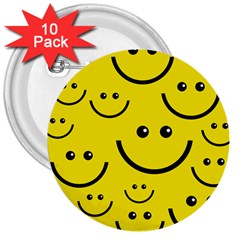 Linus Smileys Face Cute Yellow 3  Buttons (10 Pack) 