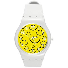 Linus Smileys Face Cute Yellow Round Plastic Sport Watch (m) by Mariart