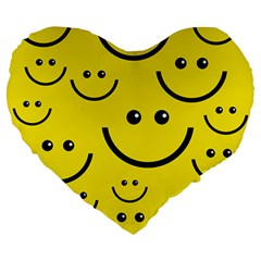 Linus Smileys Face Cute Yellow Large 19  Premium Heart Shape Cushions by Mariart