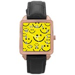 Linus Smileys Face Cute Yellow Rose Gold Leather Watch  Front