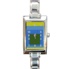 Plaid Green Blue Yellow Rectangle Italian Charm Watch