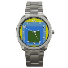 Plaid Green Blue Yellow Sport Metal Watch