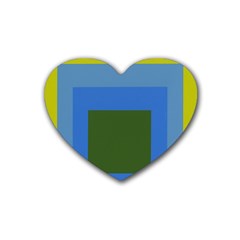 Plaid Green Blue Yellow Rubber Coaster (heart)  by Mariart