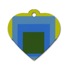 Plaid Green Blue Yellow Dog Tag Heart (one Side) by Mariart