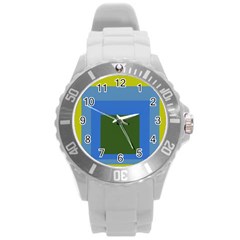 Plaid Green Blue Yellow Round Plastic Sport Watch (l) by Mariart