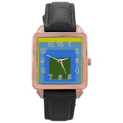 Plaid Green Blue Yellow Rose Gold Leather Watch  by Mariart