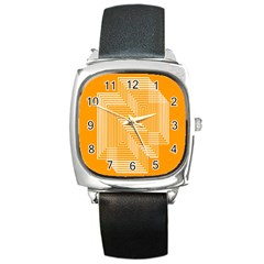 Orange Line Plaid Square Metal Watch by Mariart