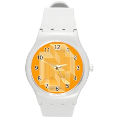 Orange Line Plaid Round Plastic Sport Watch (m) by Mariart